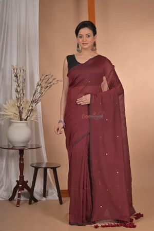 Booniyal Maroon Handloom Saree with Sequin Detailing