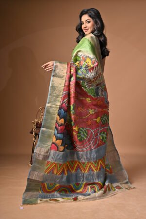 Kalamkari Pure Bishnupuri Zari Tussar Silk