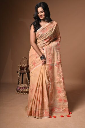 Hand-Painted Kantha Stitch on Pure Bangladeshi Cotton Saree