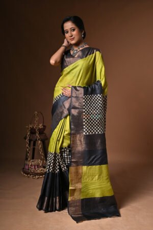 Hand Block Print Bishnupuri Silk Saree with running BP silk mark certified