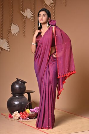 Soft Pure Mul Cotton Saree with Sequin Work
