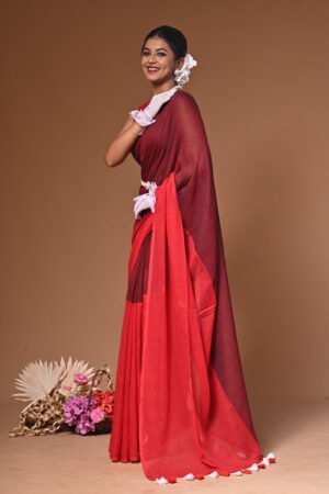 Pure Cotton Handloom Saree – Dual Color Elegance