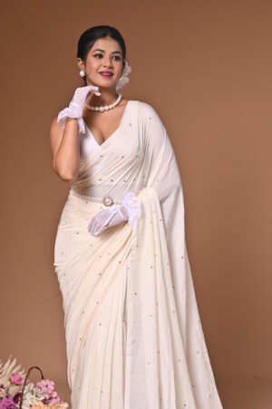 Premium Mul Cotton Saree with Sequin Work