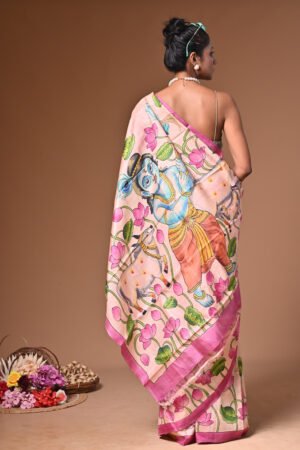 Premium Handpainted Kalamkari Saree on Pure Tussar Silk