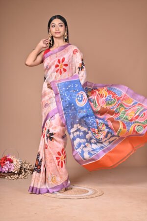 Batik Handpainted Saree on Murshidabad Silk BTK001