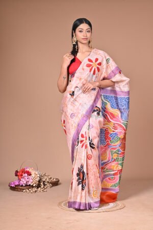 Batik Handpainted Saree on Murshidabad Silk BTK001