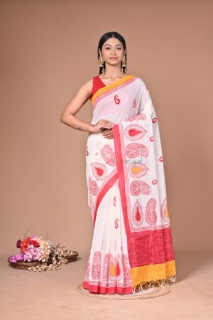 Handblock Print Soft Cotton Saree MHP00126