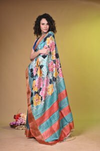 Handpainted Premium Bishnupuri Tussar Silk Saree with Zari Border