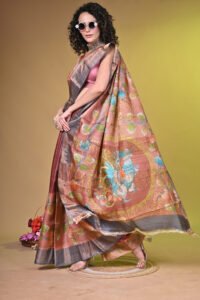 Premium Hand-Painted Kalamkari Saree on Pure Bishnupuri Tussar Silk