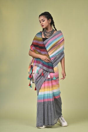 Pure Mul Cotton Multicolored Check Saree