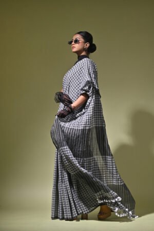 Authentic Mul Cotton Black New Check Saree