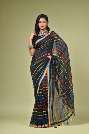 Pure Mul Cotton  Black Check Saree