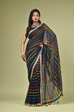 Pure Mul Cotton  Black Check Saree