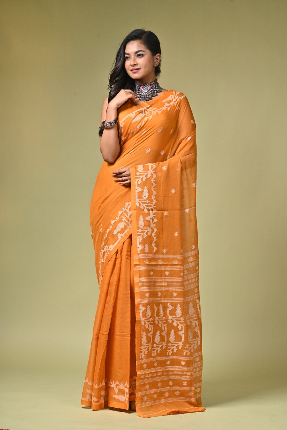 Mustard Handwoven Needlework Jamdani